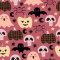 Halloween seamless pattern with cartoon pumpkins, spider, bat, skull, decoration elements. Colorful vector flat style. holiday the Royalty Free Stock Photo